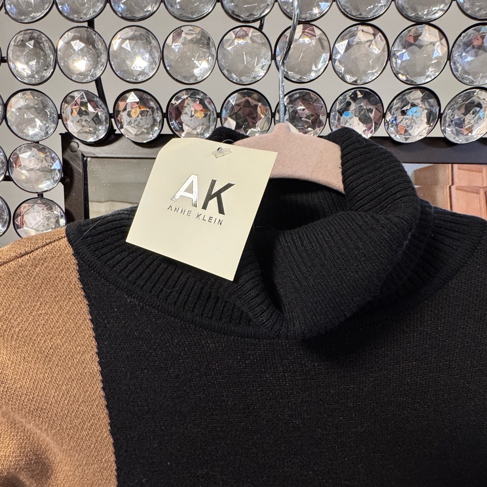 Anne Klein Black and Brown Cowl Neck Sweater